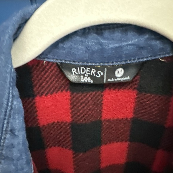 Riders Women's‎ Blue Button Up Buffalo Plaid Fleece Lining Size Med Cotton Shirt - Picture 11 of 12